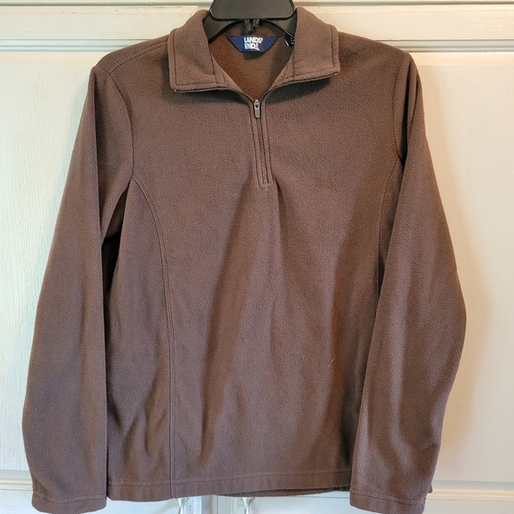 Lands End Brown Fleece 3/4 Zip Pullover Sweater - Picture 1 of 4